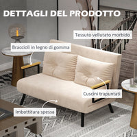 Divano Letto 3 in 1 con Schienale Regolabile e 2 Cuscini 102x73x81 cm in Tessuto Effetto Velluto Beige