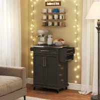 Carrello da Cucina Multifunzionale Elegante con Cassetto 2 Ante Ruote Legno e Acciaio 83.5 × 45.7 × 90.5cm