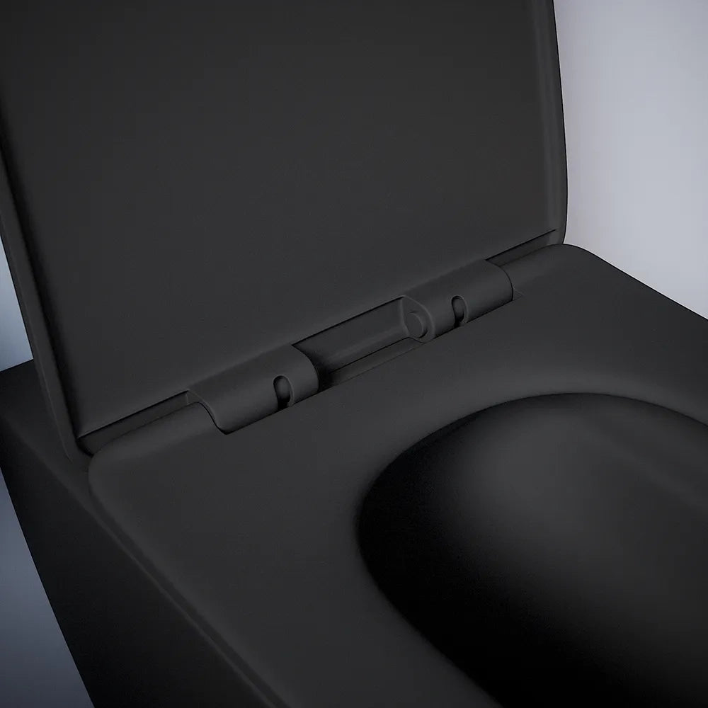 Vaso filomuro rimless in ceramica nero opaco con sedile soft-close | Kyoto