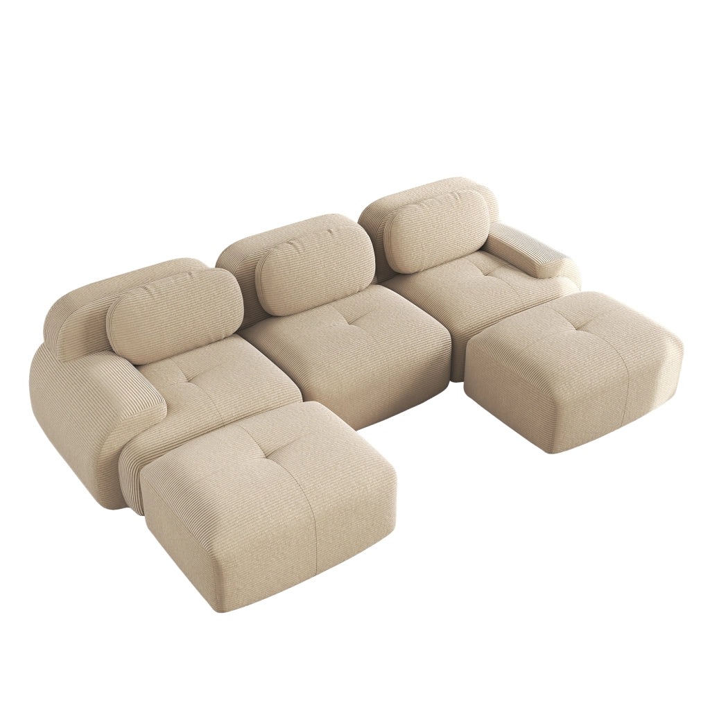 Divano angolare modulare in velluto a coste; senza montaggio; seduta 32D; beige