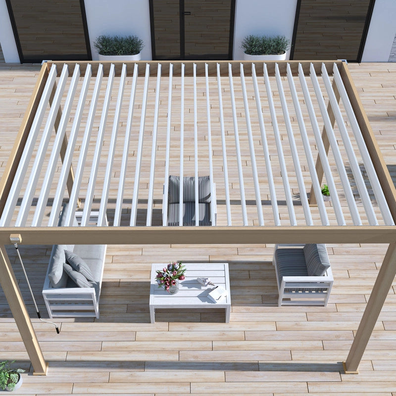 Pergola bioclimatica OmbrÃ©aÂ® VS autoportante 3x4M - Woodlook- Lamelle bianche