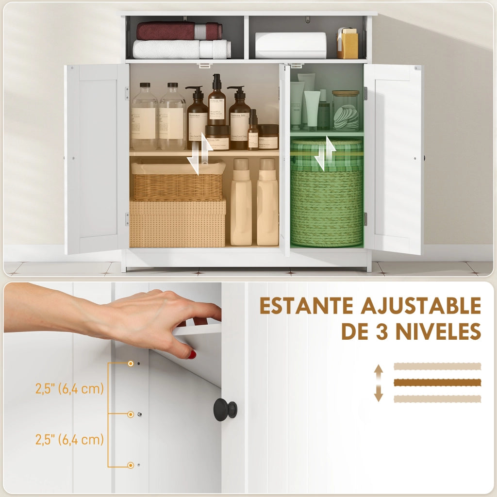 Armadio da Bagno Stretto con 3 Ante e 2 Compartimenti Aperti ¨C Zephmum ¨C Bianco 85x30x85 cm