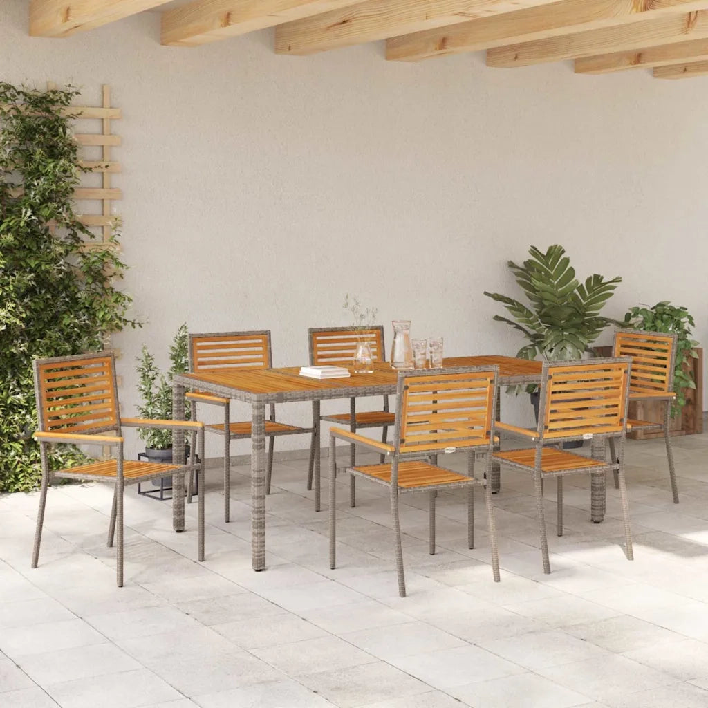 Set da Pranzo per Giardino 7 pcs Grigio e Marrone polyrattan 3365443