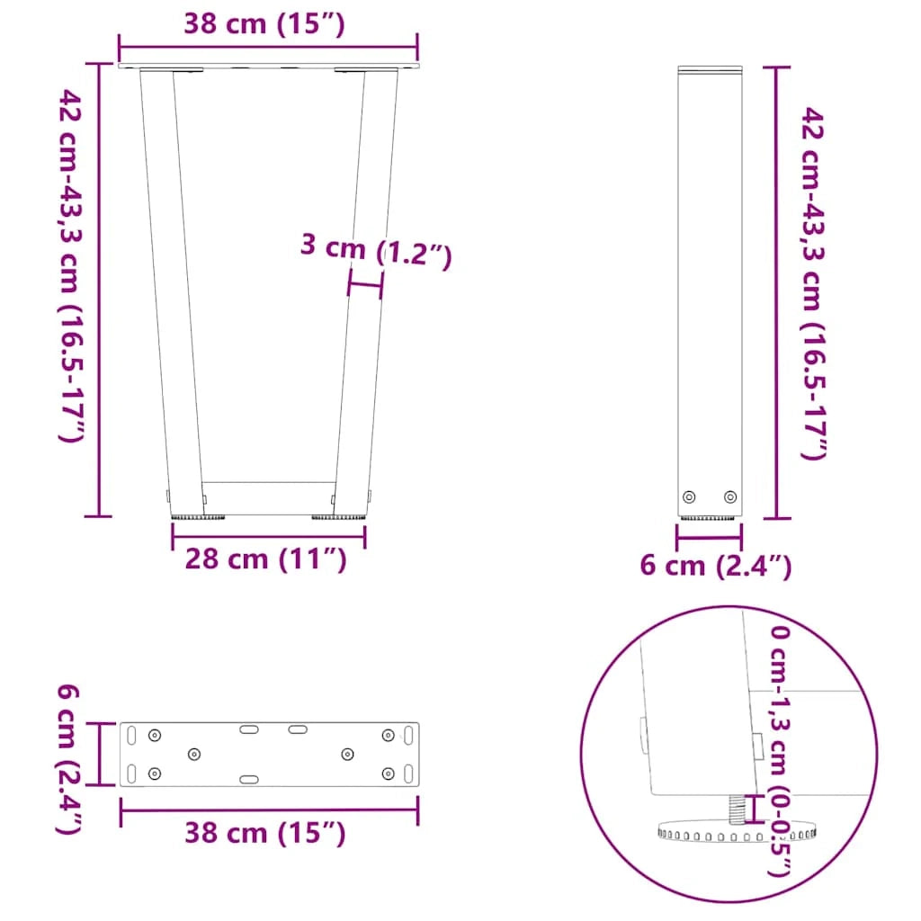 Set di 2 gambe per tavolino da caffè a V con piedini regolabili 38 x 43 cm acciaio bianco 02_0056913