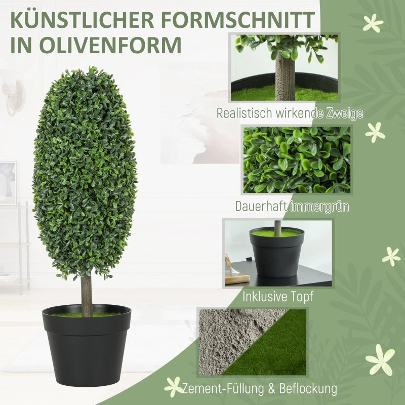 Set di 2 piante artificiali, alberi artificiali resistenti ai raggi UV in vaso, plastica, cemento, verde