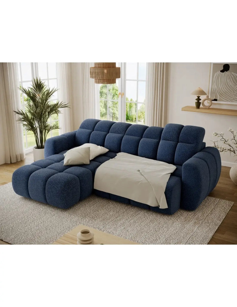 Divano ad angolo elettrico FANOTI 3 posti blu scuro – angolo sinistro
