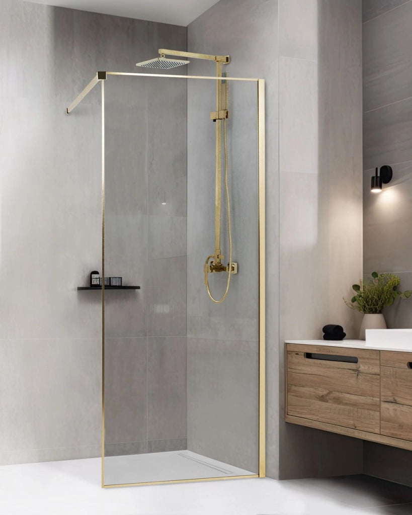 Schermo doccia oro in vetro temperato con cornice in acciaio inox Wet Room Bagno senza porte 80 x 190 cm