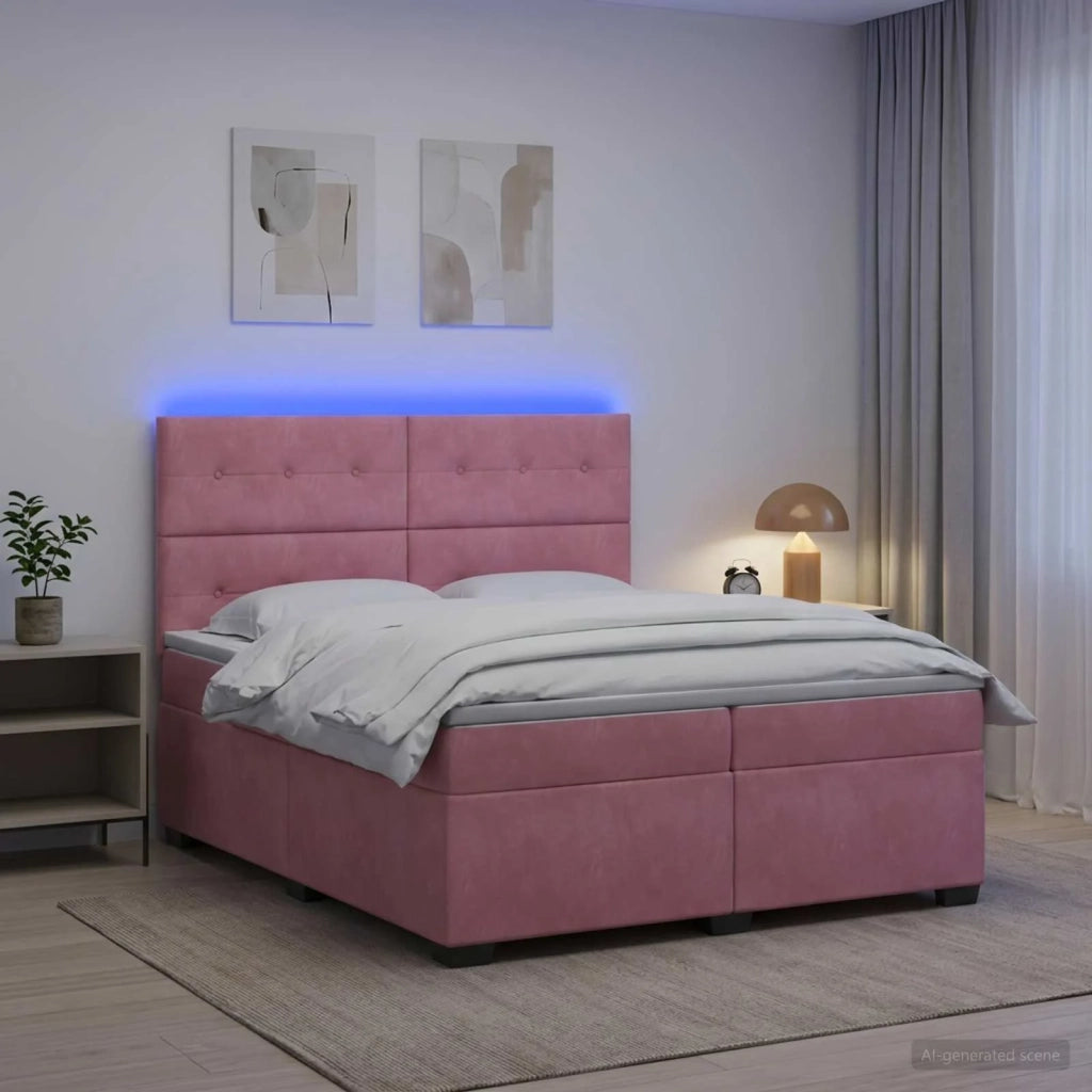 Letto box spring con materasso Rosa 200 x 200 cm Velluto 3455179