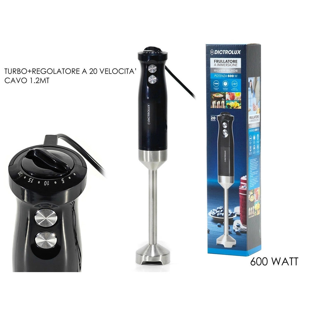 Trade Shop - Frullatore Ad Immersione 600w 20 Velocità Regolabili Funzione Turbo Impugnatura Ergonomica -