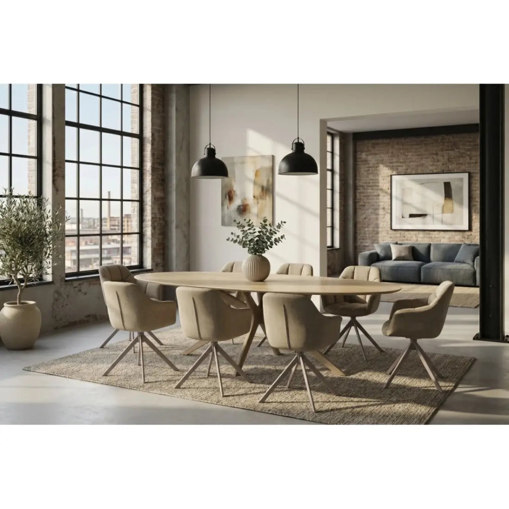 Tavolo da pranzo AVELIS ovale 220 cm in ceramica beige e metallo marrone stile contemporaneo