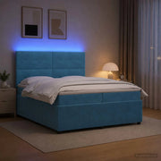 Letto Box Spring LED con Materasso Blu 200 x 200 cm Velluto 3456141