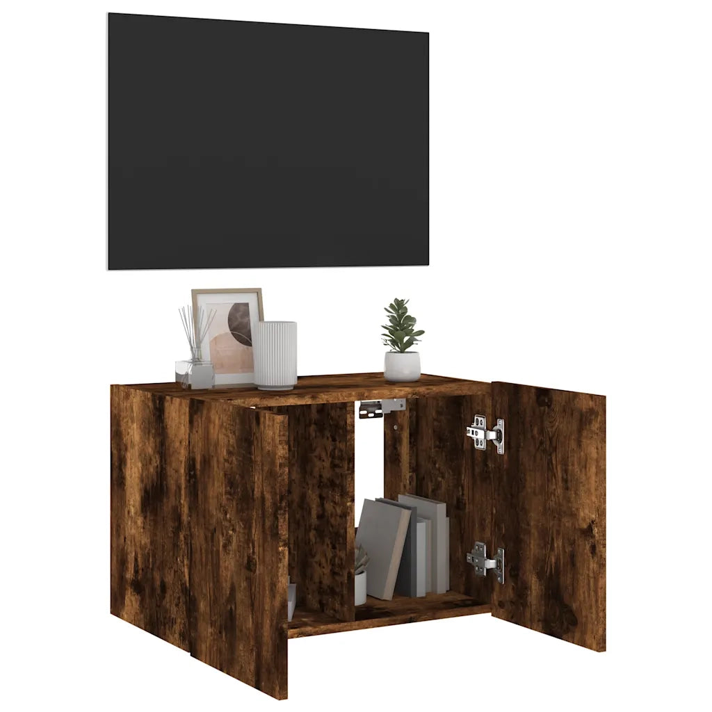 Mobile TV a Parete con Luci LED-Mobile TV a Muro Rovere Fumo 60x35x41 cm