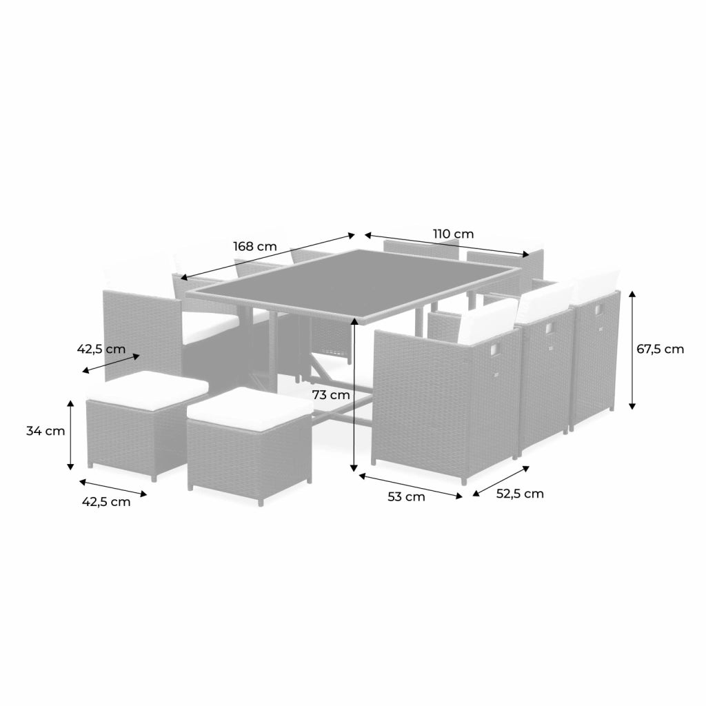 Set tavolo da giardino in resina intrecciata con 6-10 posti, beige