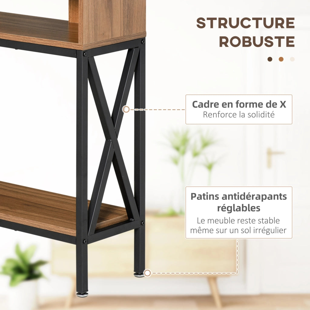 Tavolo consolle ingresso industriale con ripiani ¨C zephmum ¨C legno noce 120x23.5x75 cm