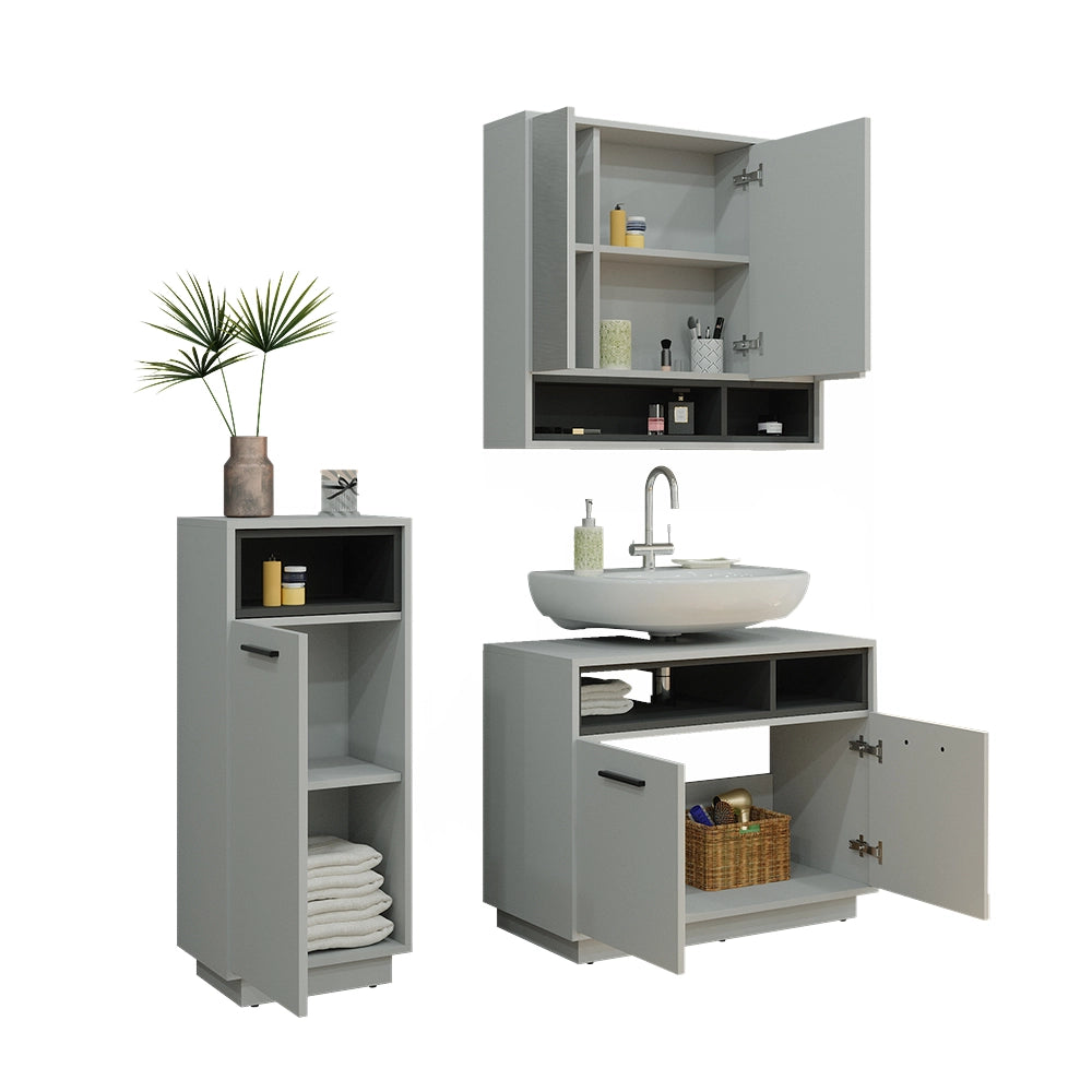 Vicco Set di mobili da bagno Grigio 3 parti