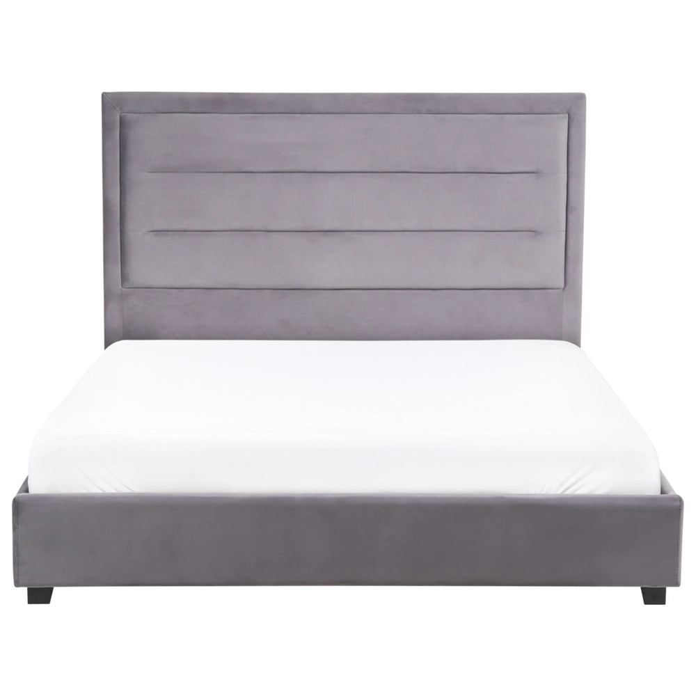 Letto matrimoniale in velluto grigio scuro 140 x 200 cm con testiera imbottita stile moderno