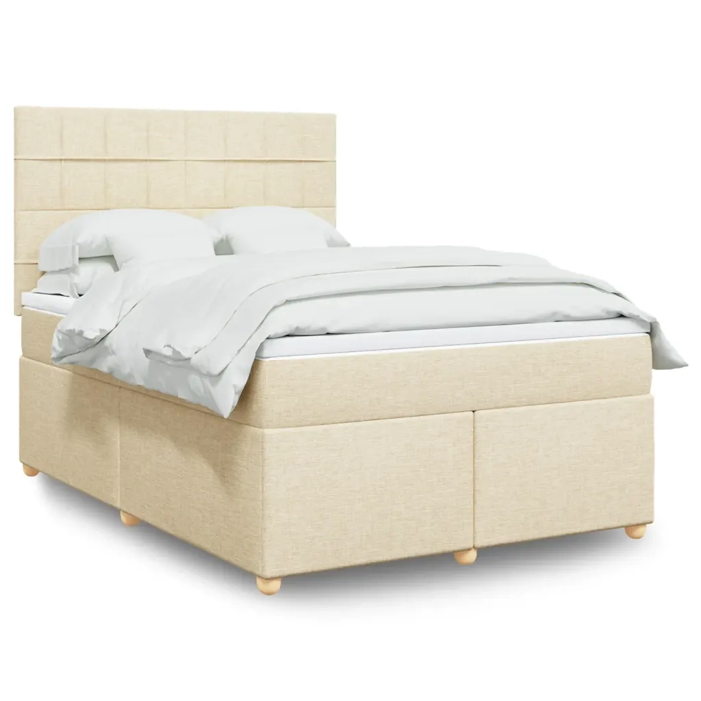 Giroletto a Molle con Materasso Crema 160x200 cm in Tessuto