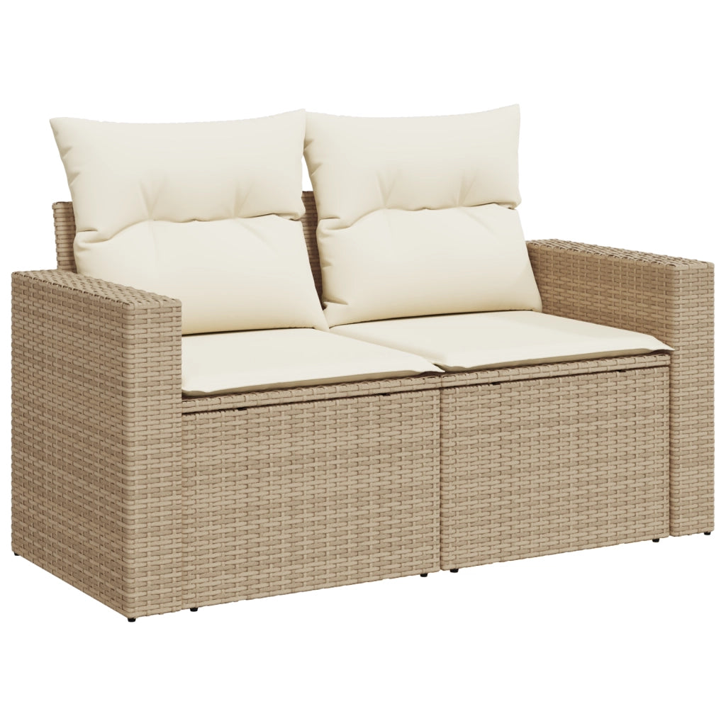 Set Divano da Giardino 9 Pezzi con Cuscini Beige Polyrattan Acacia