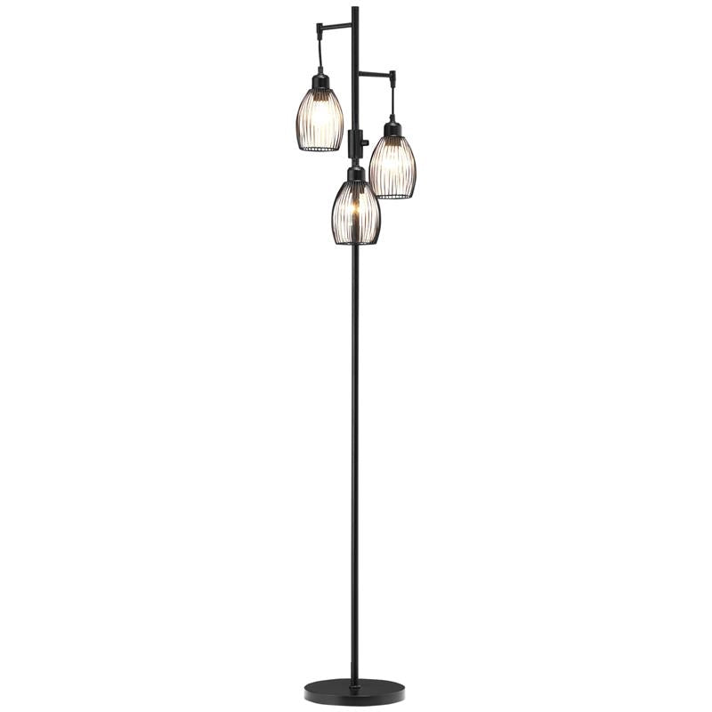 LAMPADA DA TERRA INDUSTRIALE CON 3 PARALUMI E INTENSITÓ REGOLABILE, IN ACCIAIO, 30X30X170.5 CM, NERO