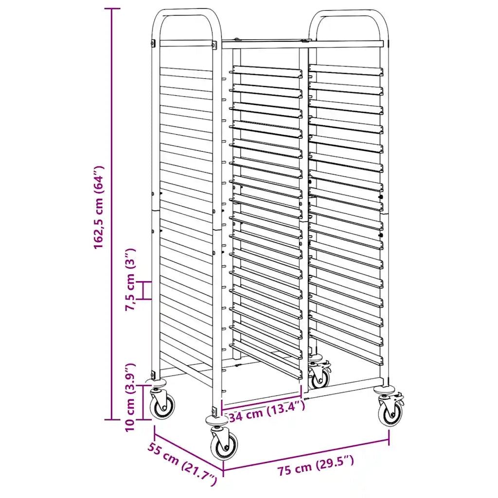 vidaXL Carrello Portateglie con 32 GN Contenitori 75x55x162,5 cm