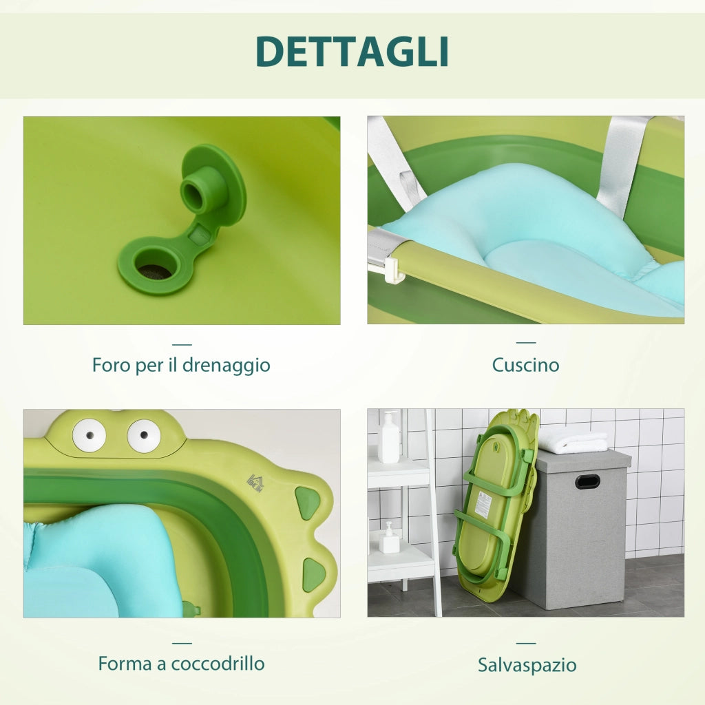 Vasca da bagno pieghevole per bambini ¨C zephmum ¨C azzurro, verde, 80x53.9x20.8cm