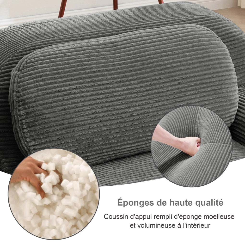 Divano Loveseat modulare in tessuto a coste grigio con braccioli sagomati e base antiscivolo