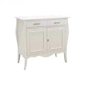 Credenza madia buffet in legno Shabby chic 2 ante sagomata bianca con maniglie infinito argento lucido