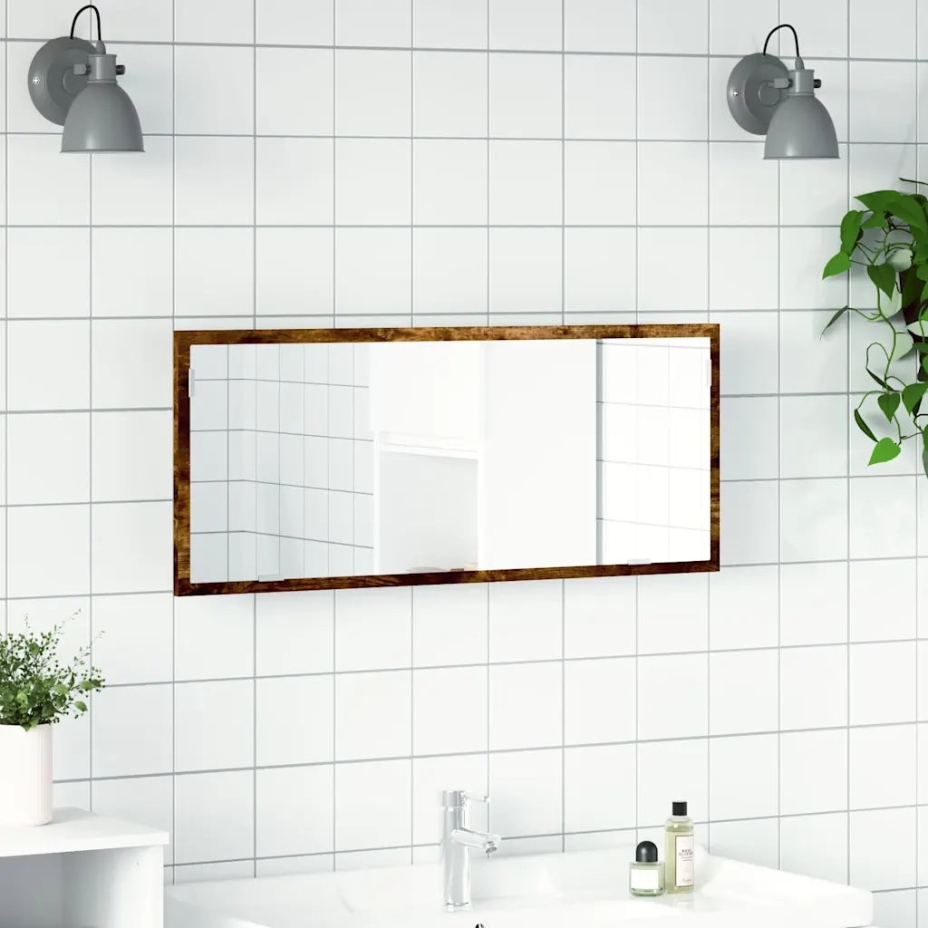 Specchio Bagno LED Rovere Fumo 100x8,5x37cm Legno Multistrato 856272