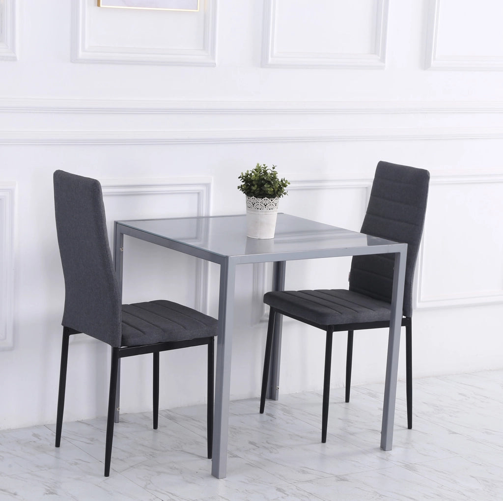 Tavolo da pranzo 75x75x75 cm per 4 persone in vetro e acciaio grigio