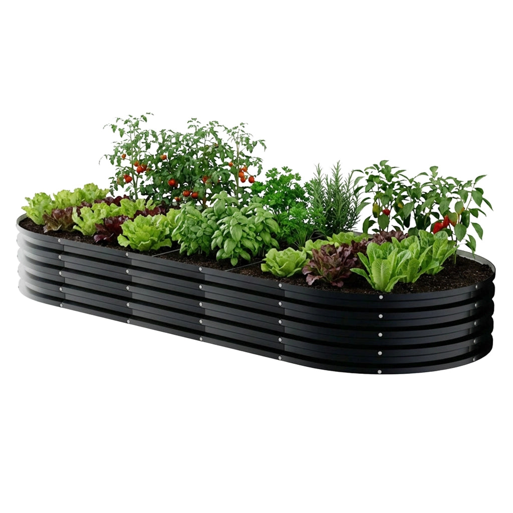 Niwa - Letto per Orto rialzato Ovale da Esterno 180x90x30 cm in Acciaio Inox Nero
