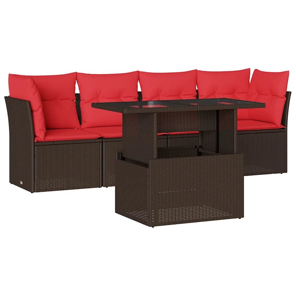 Set Divani da Giardino 5 pz con Cuscini Marrone in Polyrattan 3266354
