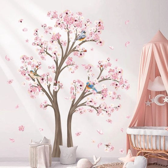 Sticker di Mura di Ciliegio in Fiore - Decorazione per Camera da Letto e Salotto - 1 pezzo - Rosa - Dimensione 151cm