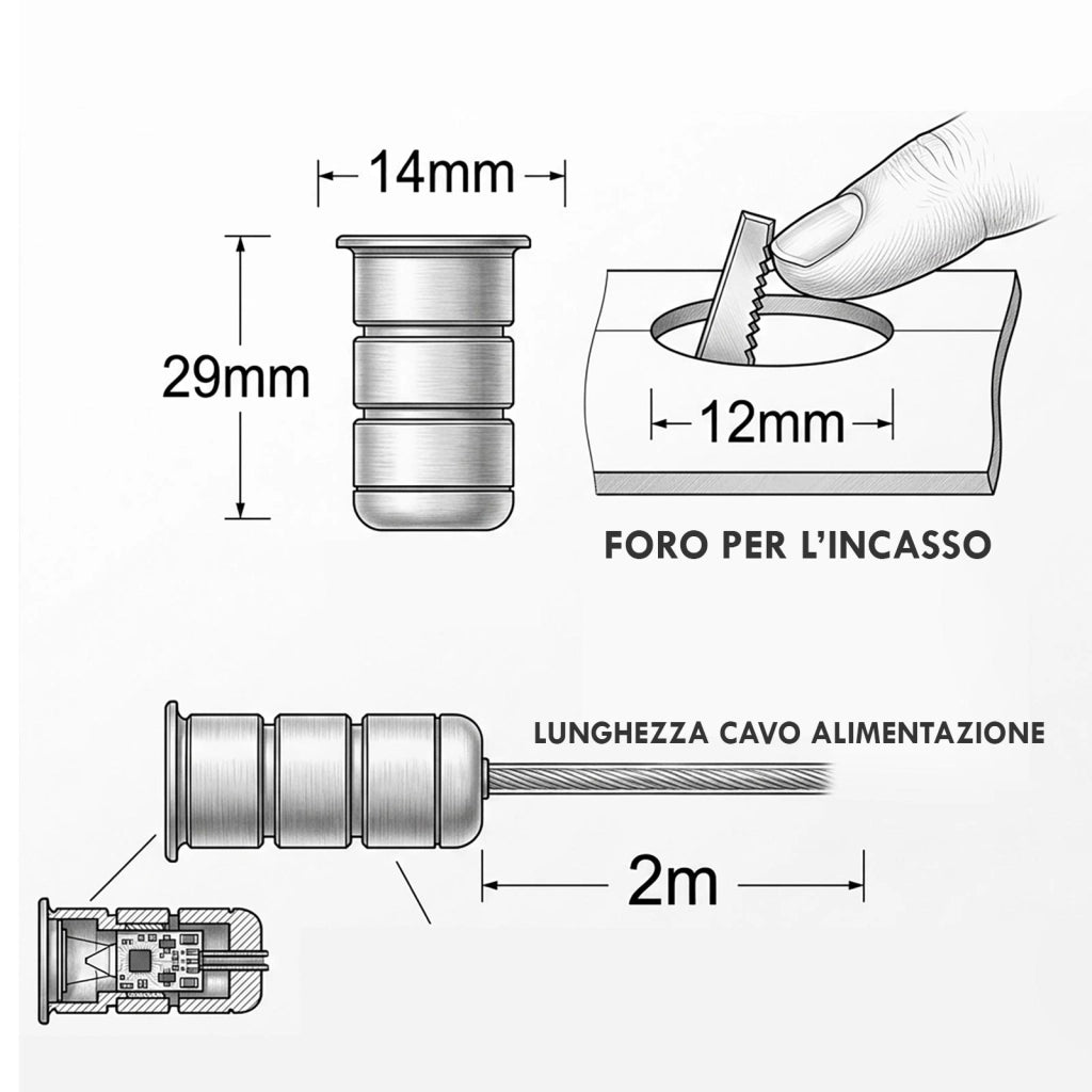 Mini Faretto Punto Luce Spot 12V da Incasso LED 0,1W Basso Consumo Indicatore Luminoso per Mensole Ripiani Ascensore Auto 3000K