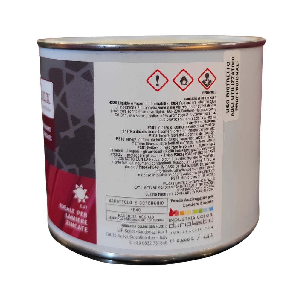 Durizinc fondo ancorante antiruggine lamiere zincate natura alchidica diluibile *** formato 500 ml, confezione 1