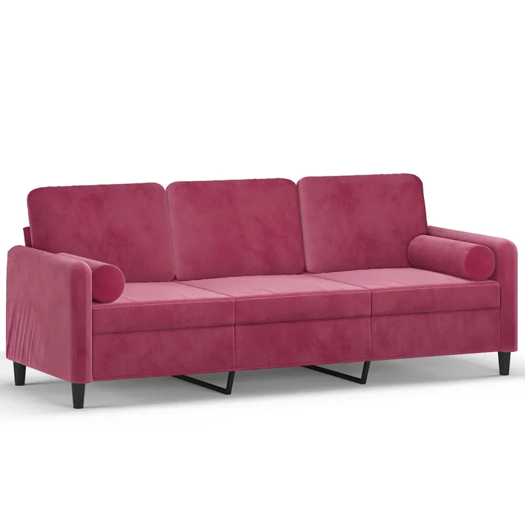 Divano a 3 Posti con Cuscini-Sofa 3 Posti con Cuscini Rosso Vino 180 cm in Velluto 625907