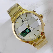 Trade Shop - Orologio Da Polso Zcc 7258 Uomo Quarzo Acciaio Dual Time Dorato Quadrante Bianco -
