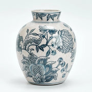 Vaso Ceramico Chinoiserie a Fiamme 16 cm in Porcella Bianca e Blu con Stile Retro