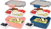 Set di 2 Bento Box da 2000ML con Compartimenti per Bambini e Adulti - Contenitore da Viaggio per Insalata - Box di Plastica Resistente ai Liquidi - 4 Compartimenti - Box per Insalata per Scuola e Ufficio