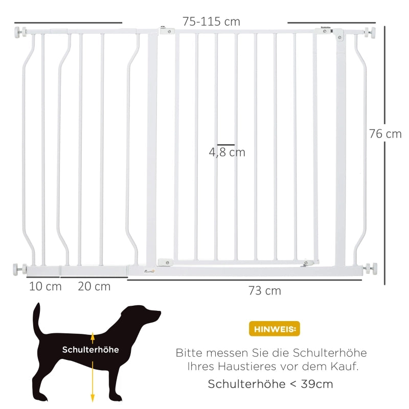 Barriera per cani, fissaggio a morsetto, lunghezza regolabile, acciaio/ABS, 75-115 x 76 cm, bianca