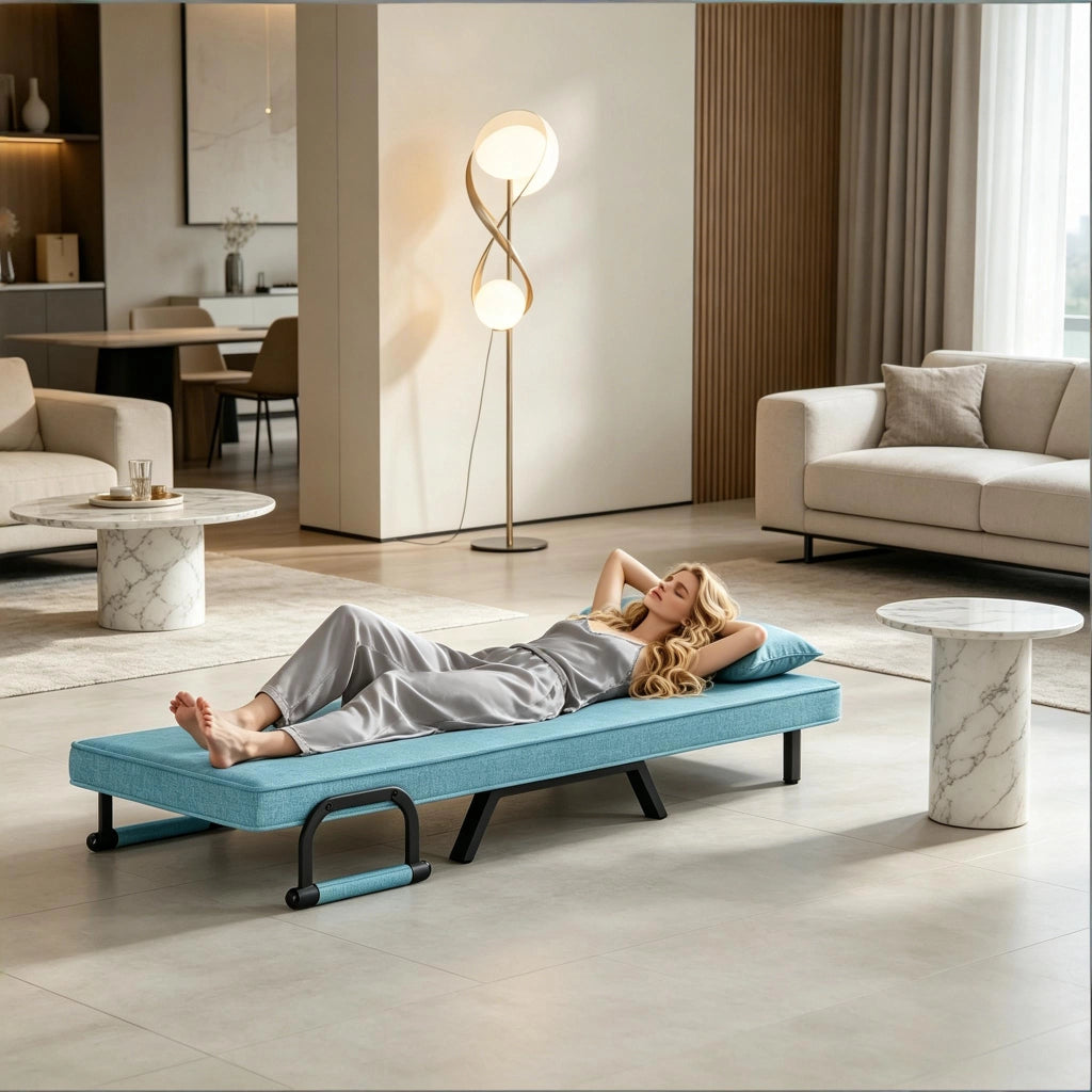 SEDIA LETTO 190x74 cm Blu in lino, metallo e spugna