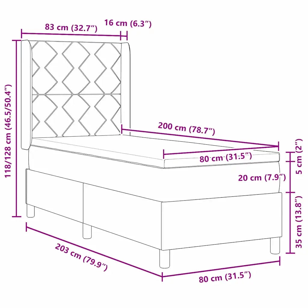 Letto a molle con materasso Grigio scuro 80 x 200 cm Tessuto 3341862