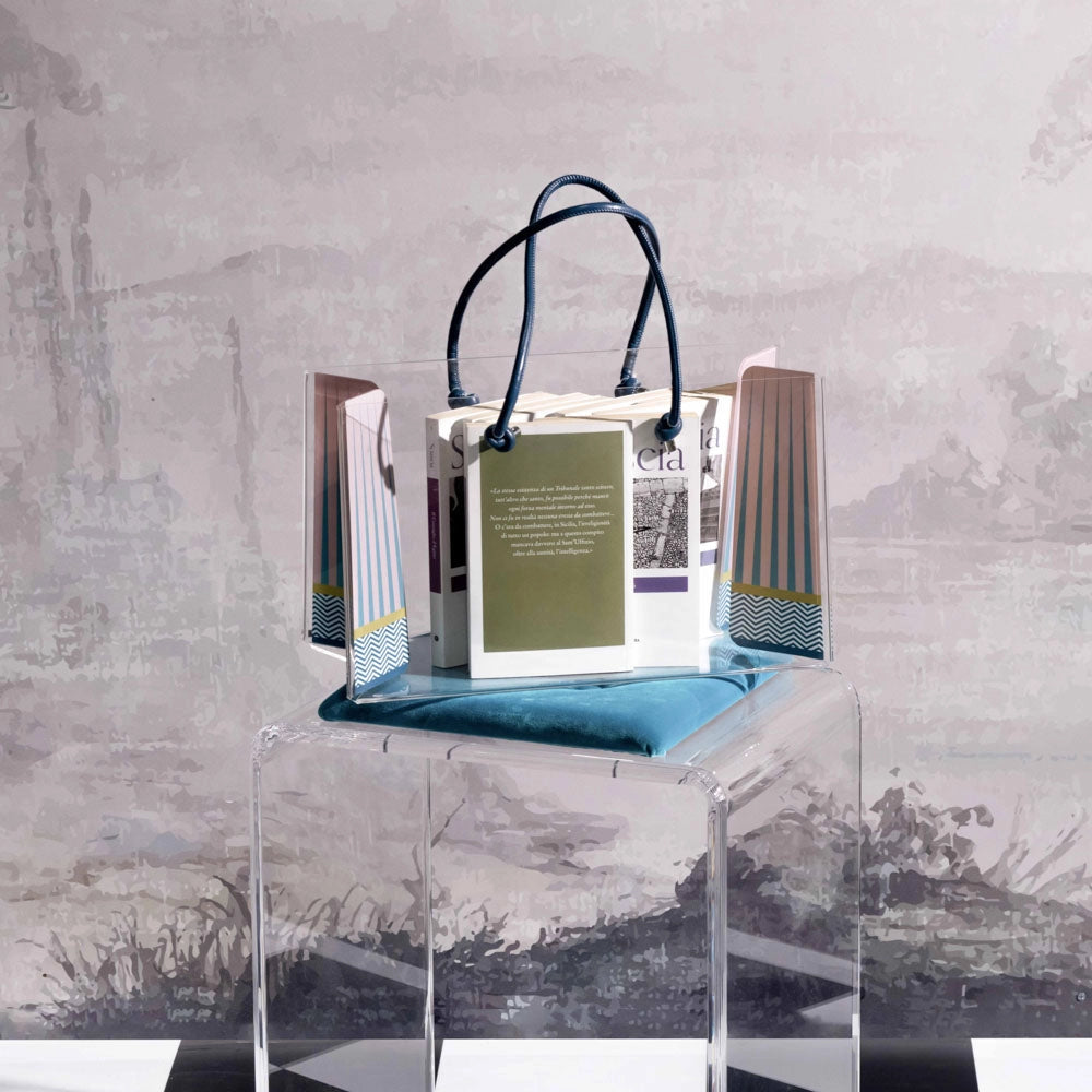 SHOPPER MEDIA CHARLOTTE IN CRISTALLO ACRILICO TRASPARENTE E CON DECORO FOULARD