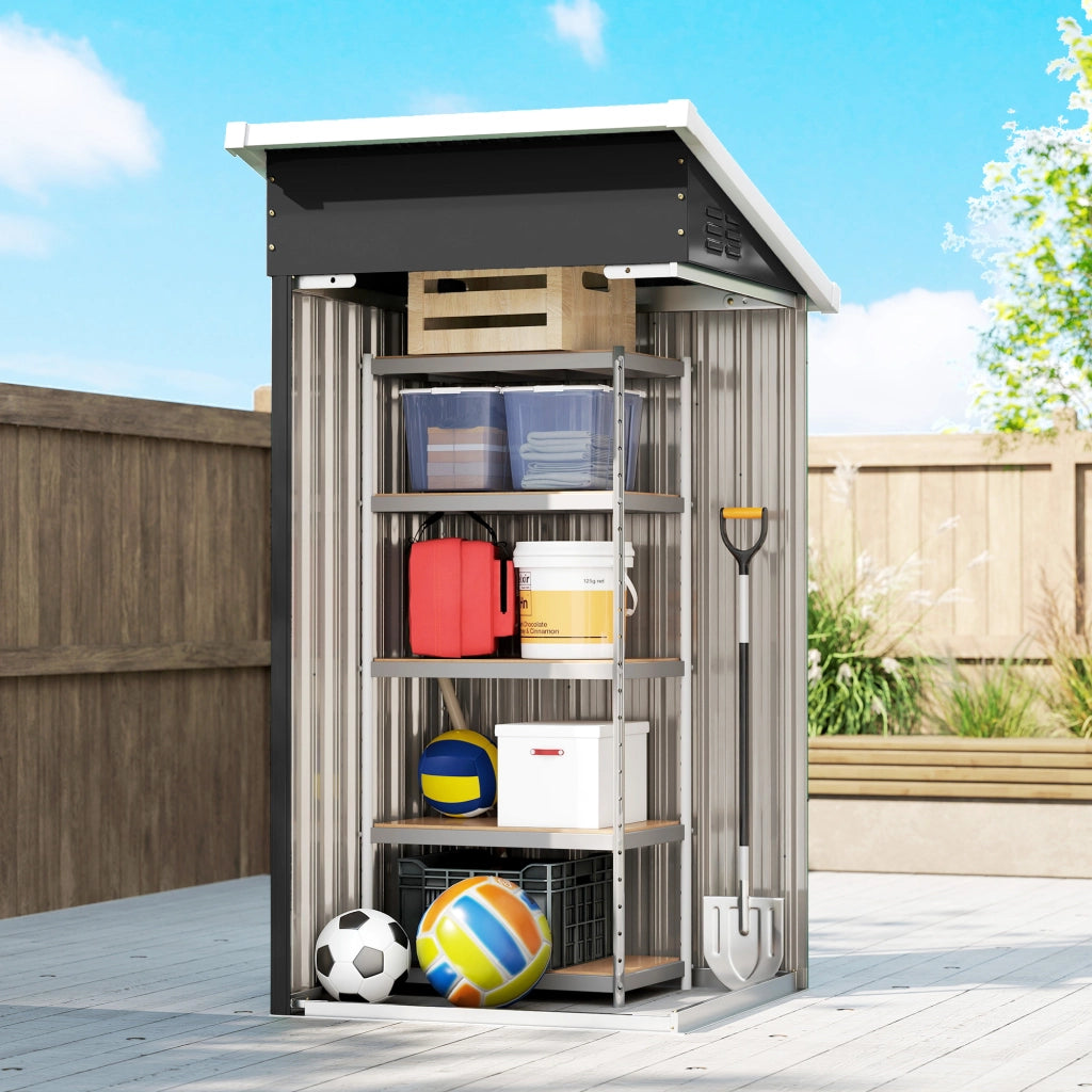 Casetta da giardino in metallo ¨C Xylo ¨C porta chiudibile, tetto spiovente, 107,5x91x185cm, grigio