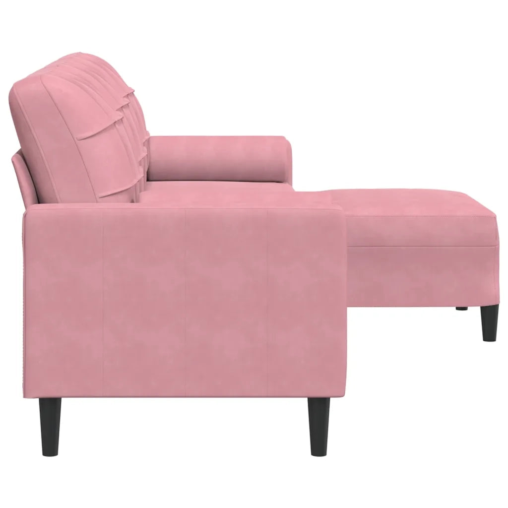 Divano a 3 Posti con Poggiapiedi rosa 210cm in Velluto