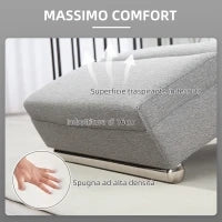 Chaise Longue Reclinabile con Schienale Alto, Imbottitura Spessa e Gambe in Metallo, Grigio Chiaro