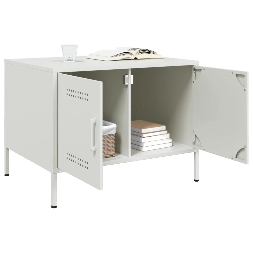 Tavolino da Salotto Bianco 68x50x50,5 cm in Acciaio 843035