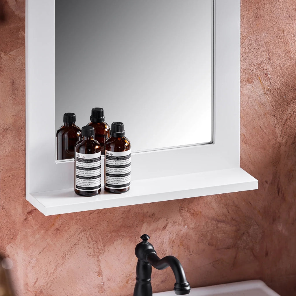 Specchio Bagno Specchio Da Parete Mensola Bagno A Muro Bianco 38x9x54cm BZR162-W