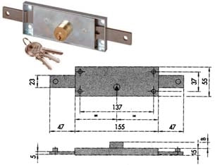 SERRATURA SERRANDA CENTRALE CILINDRO FISSO TONDO 41510  mm.155x15x55h. (41510780)    CISA