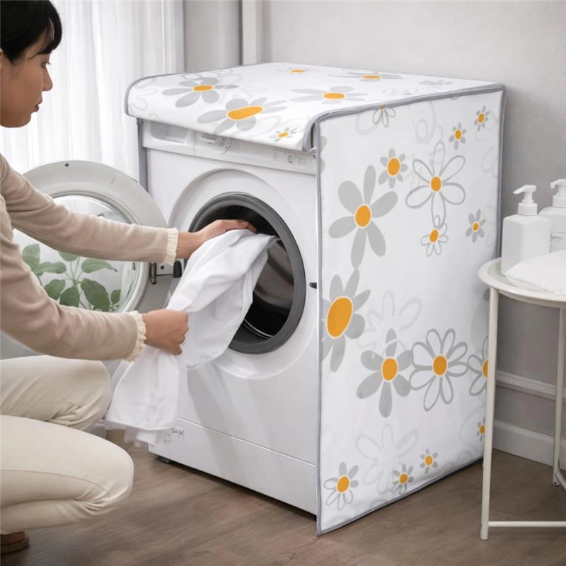 COPRILAVATRICE IN TESSUTO CON CHIUSURA ZIP, FANTASIA MARGHERITA, DIMENSIONI 60X60X80 H CM