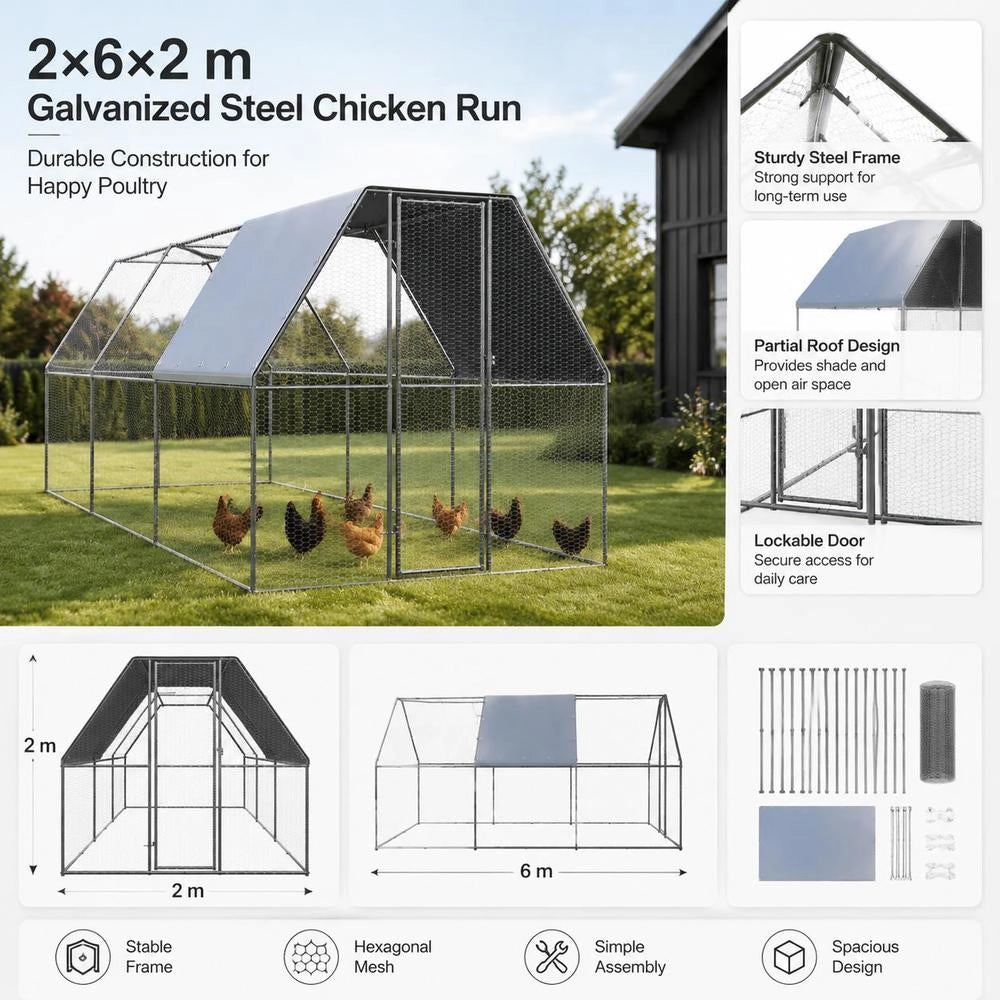 Outdoor Chicken Coop 2x6x2 M Galvanized Steel